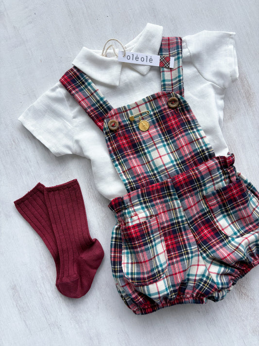 Conjunto braga varón tartán burdeos y beige