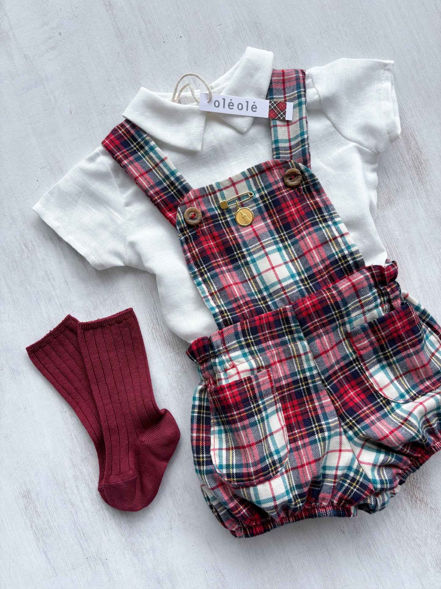 Conjunto braga varón tartán burdeos y beige