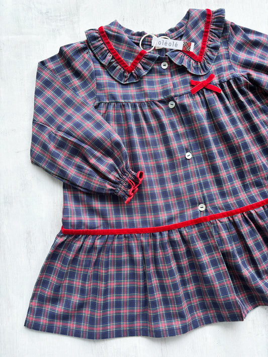 Vestido granada tartán marino y rojo