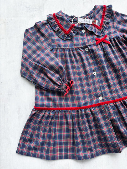 Vestido granada tartán marino y rojo