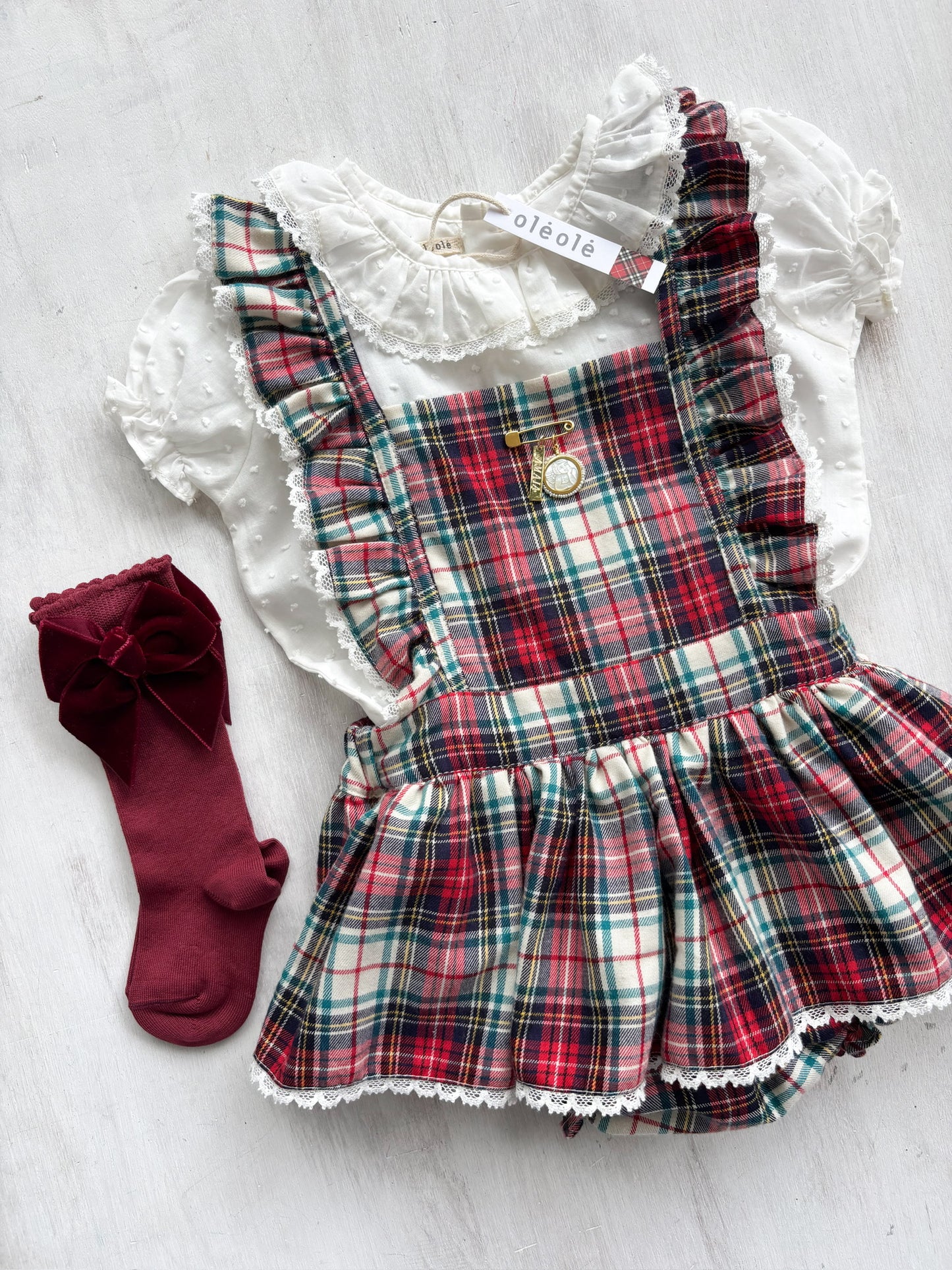 Jumper tartán burdeos y beige