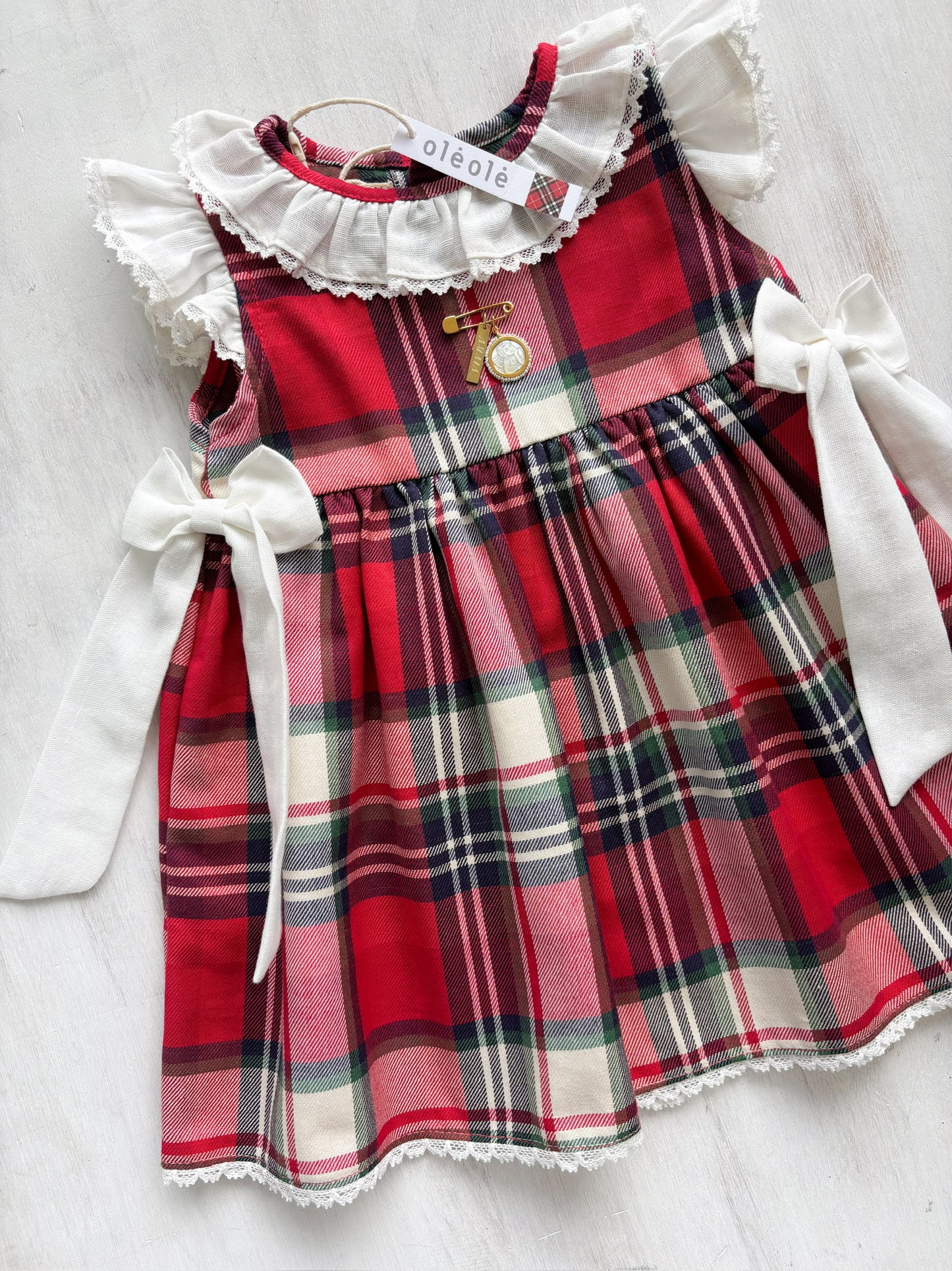 Vestido ranita cuadros rojos y crudo