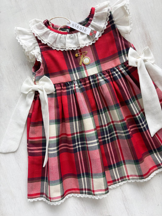 Vestido ranita cuadros rojos y crudo