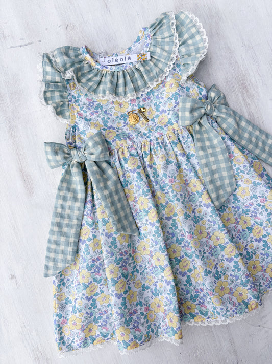 Vestido ranita flores grandes tipo liberty amarillas