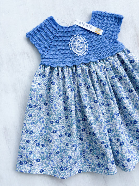 Vestido tejido flores medianas azul