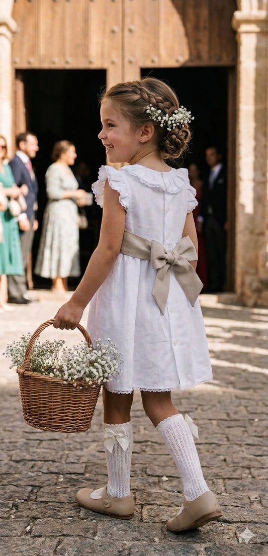 Vestido ranita cortejo hilo blanco