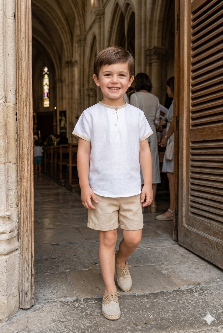 Conjunto varón short cortejo beige