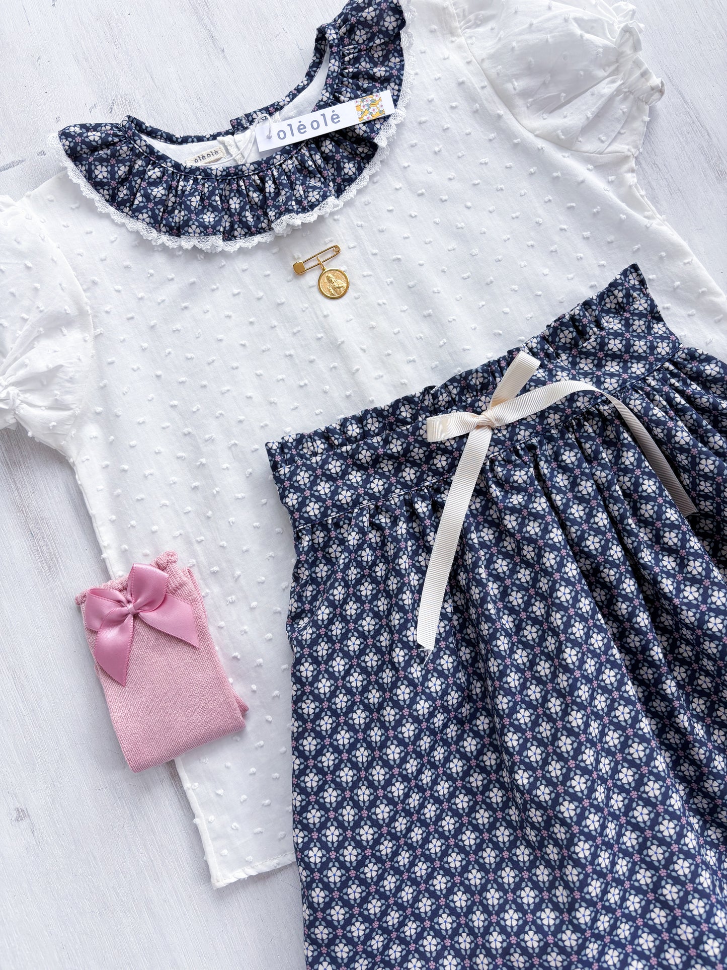 Conjunto MatchyCuello falda de grande geometrica azul marino