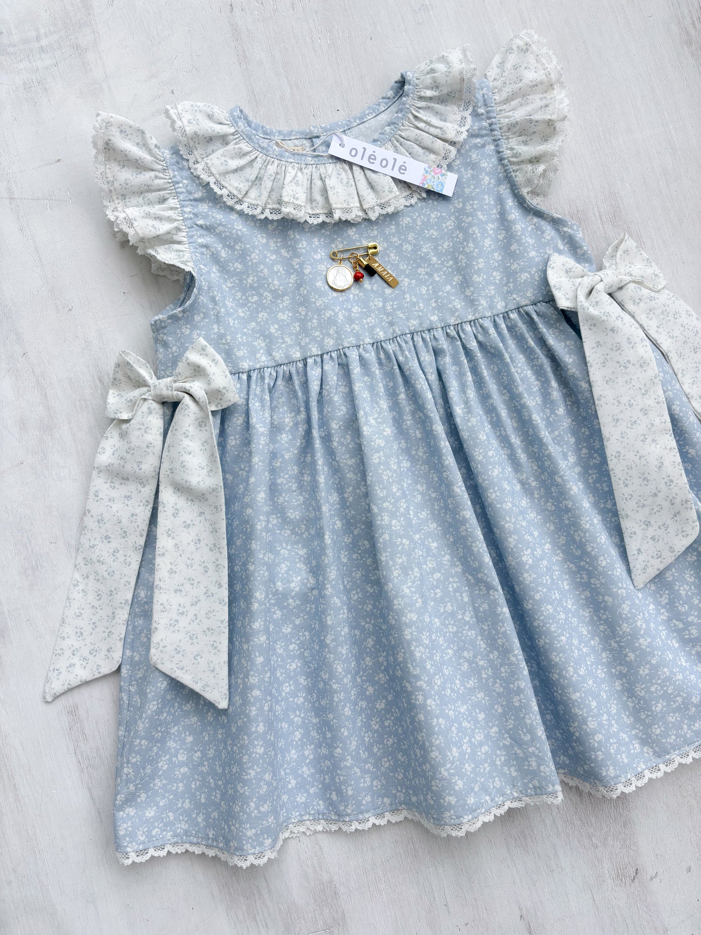 Vestido ranita flores mini fondo azul