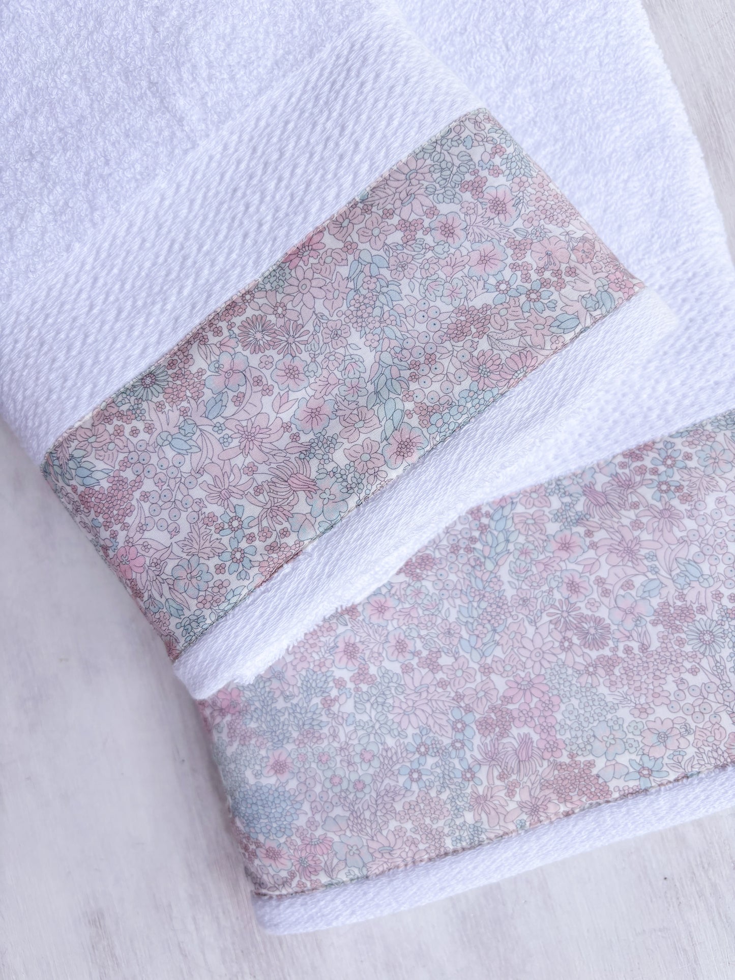 Juego de paños jardín flores rosado y verde agua