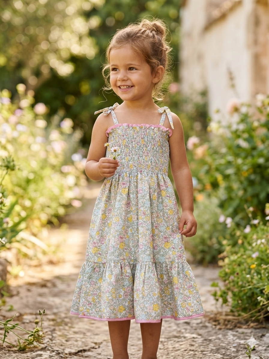 Vestido arruchado flores medinas amarillas combinadas
