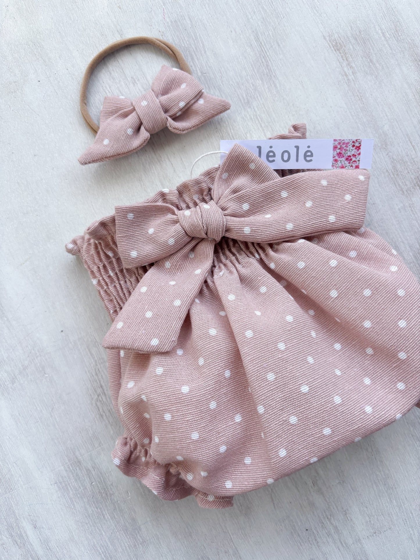 Bombacha c/lazo rosa palo lunares