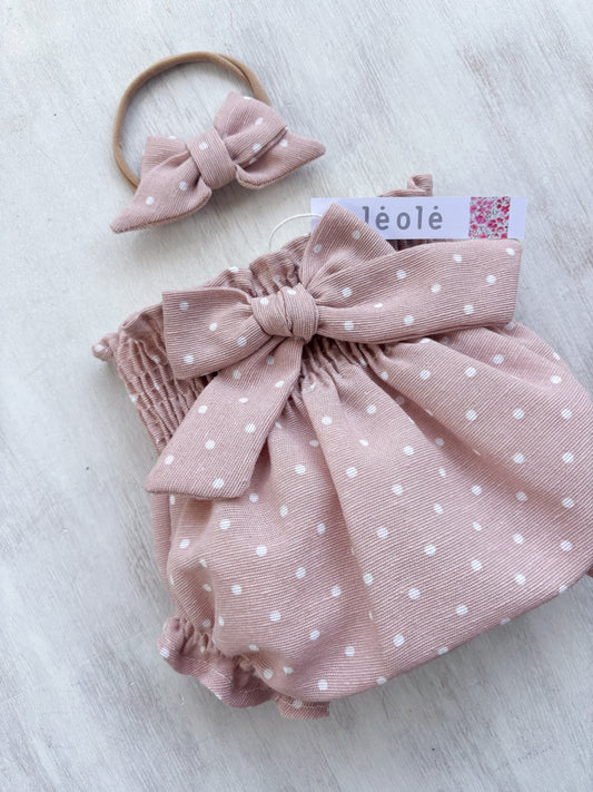 Bombacha c/lazo rosa palo lunares