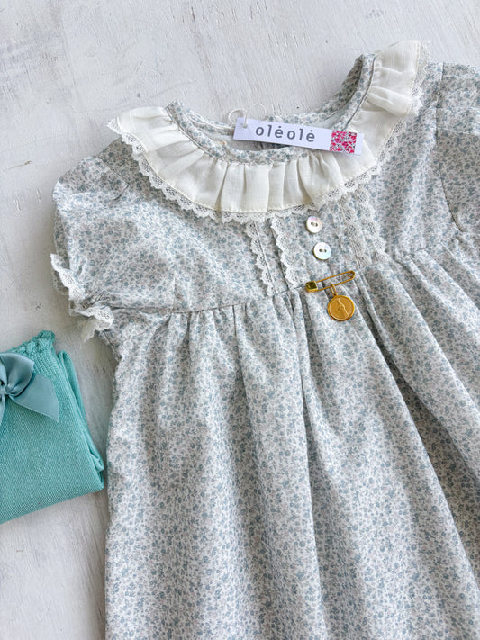 Vestido Madrid flores mini azul grisáceo y rosado