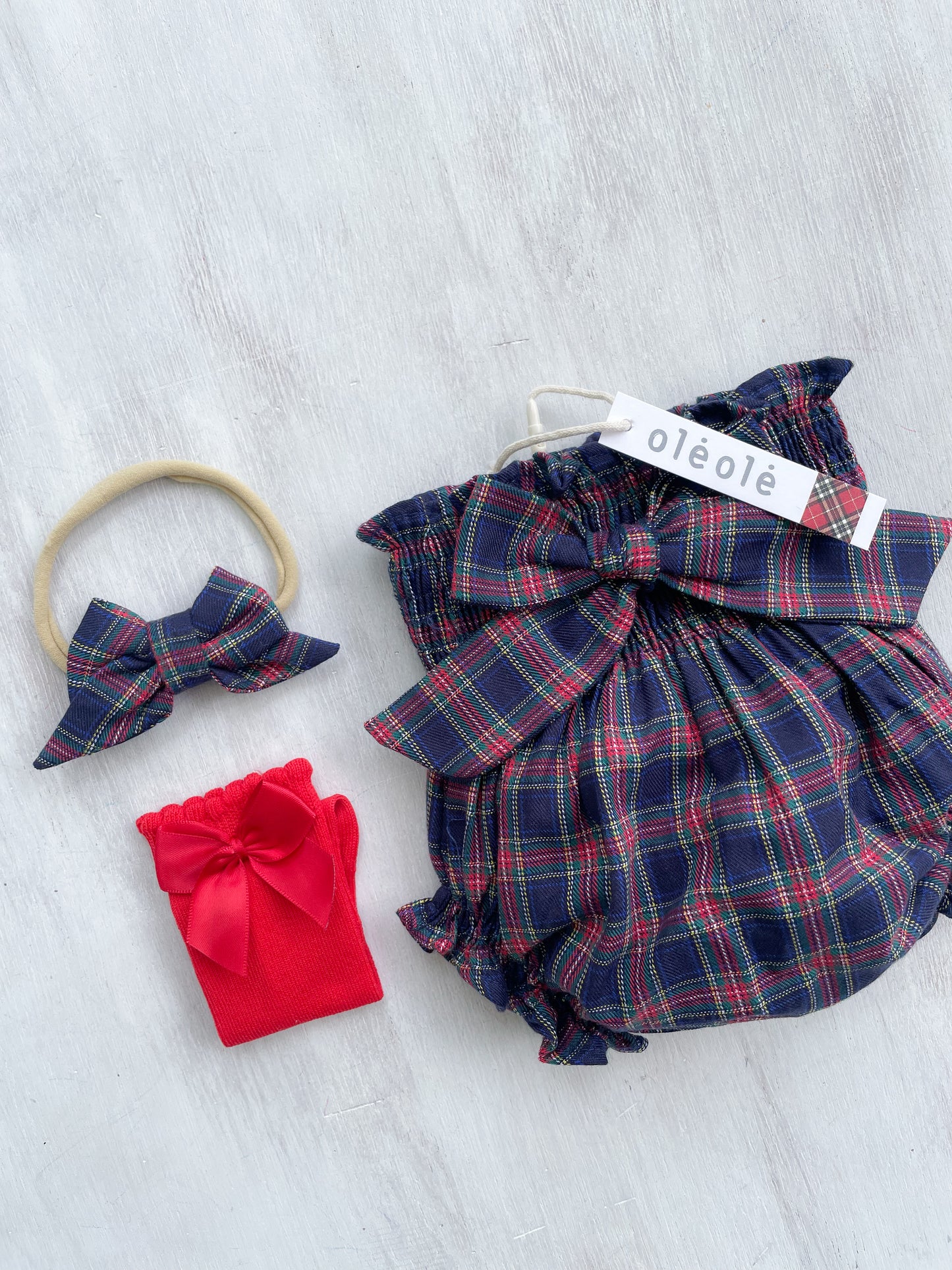 Bombacha c/ lazo tartán marino y rojo