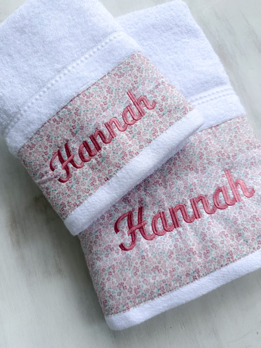 Juego de paños flores mini rosadas combinada