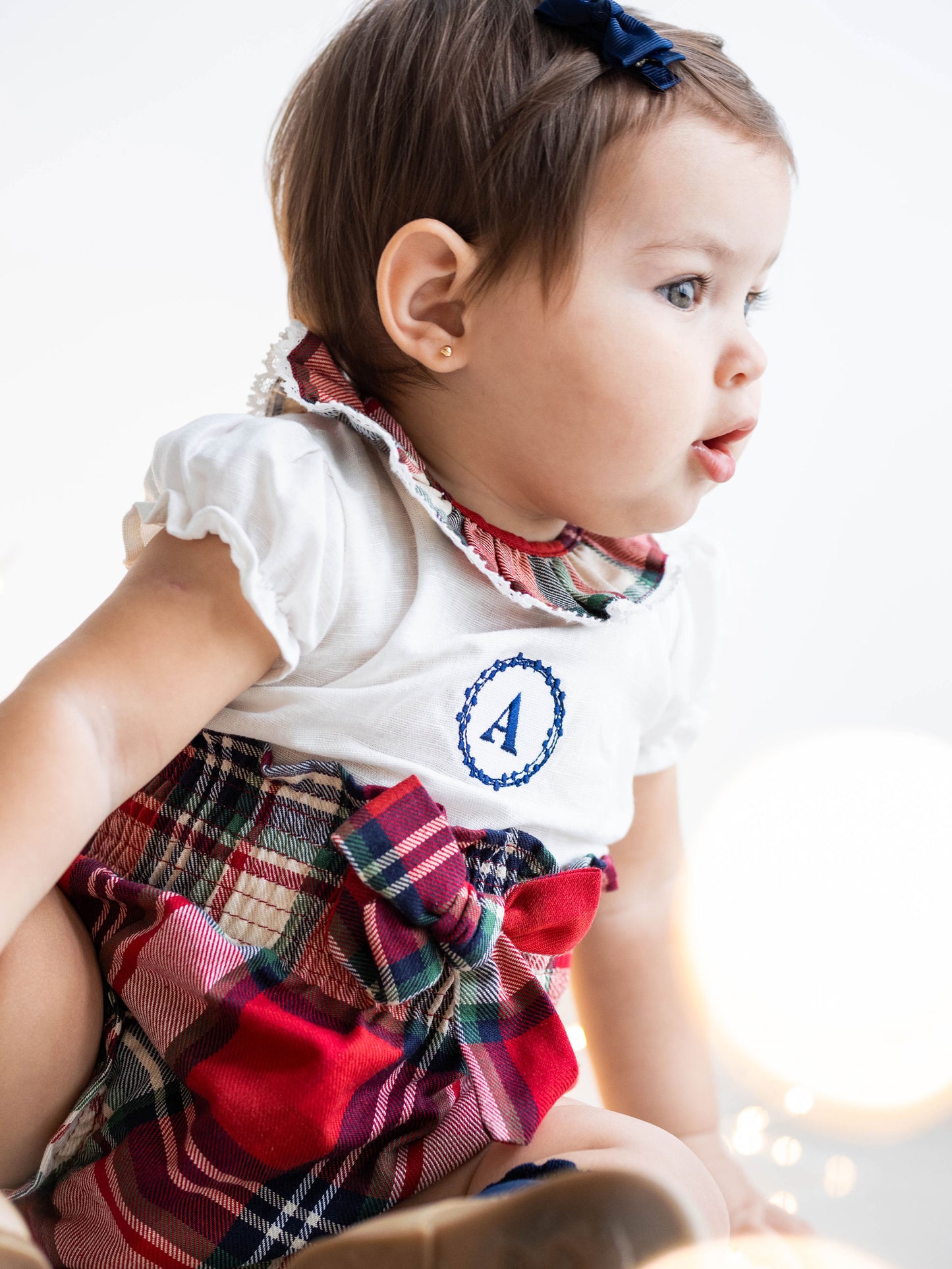 Conjunto Matchycuello bombacha cuadros rojos y crudo personalizado