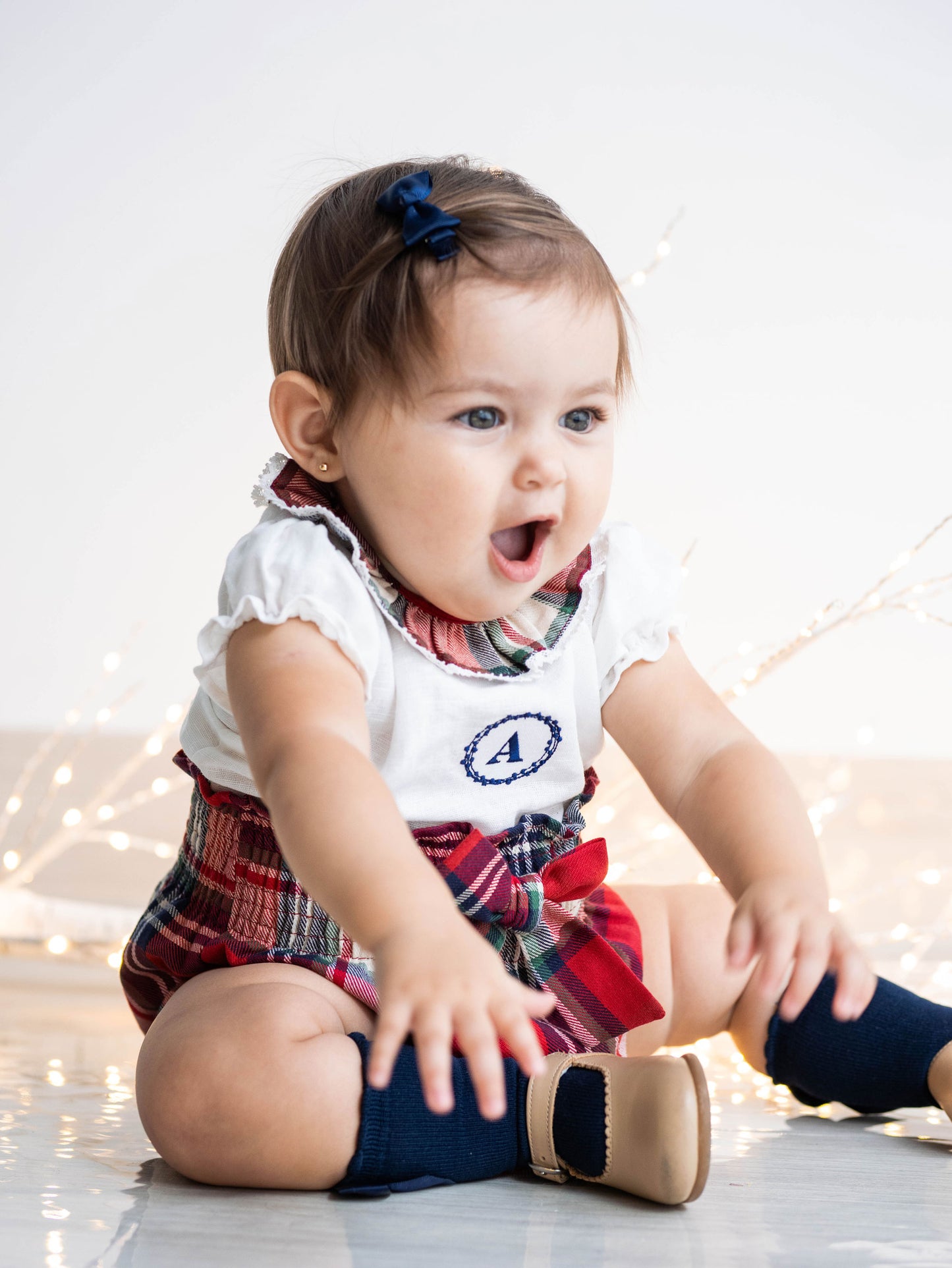 Conjunto Matchycuello bombacha cuadros rojos y crudo personalizado