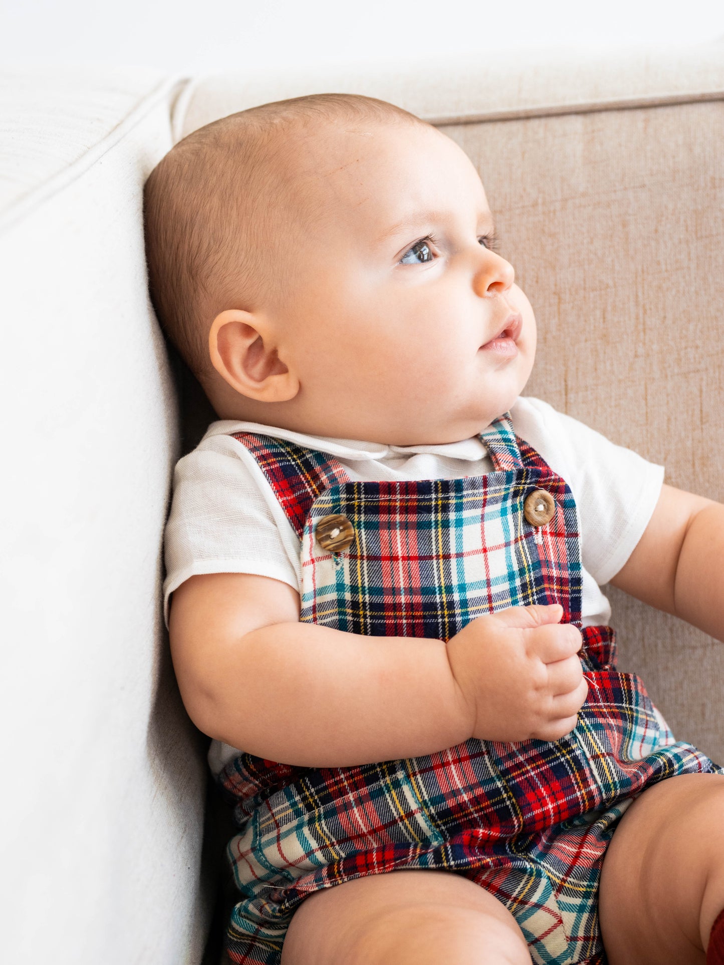 Conjunto braga varón tartán burdeos y beige