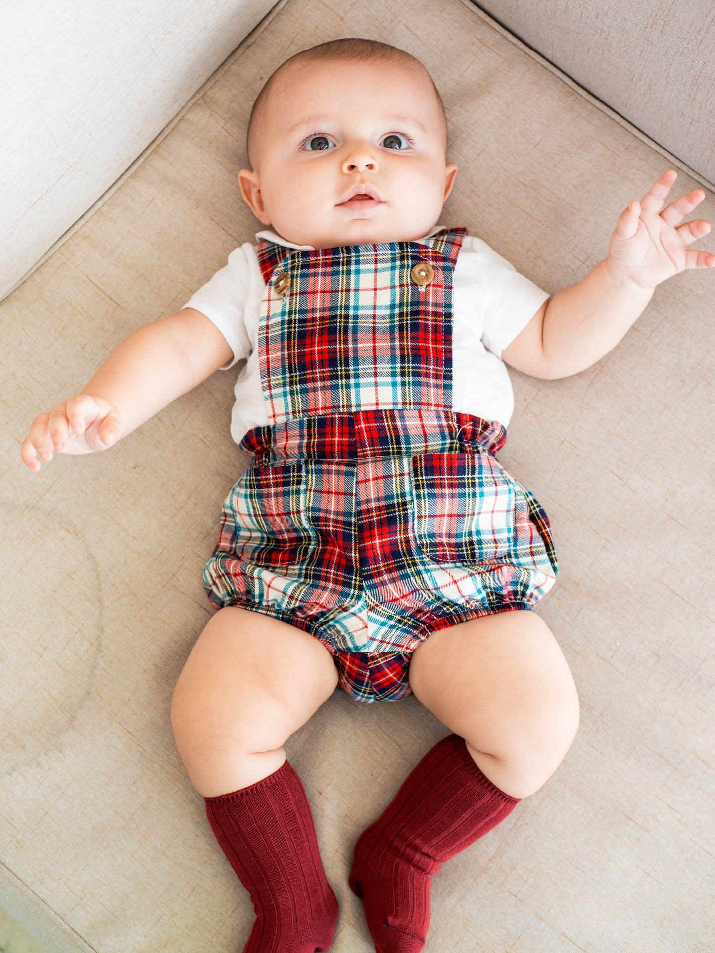 Conjunto braga varón tartán burdeos y beige