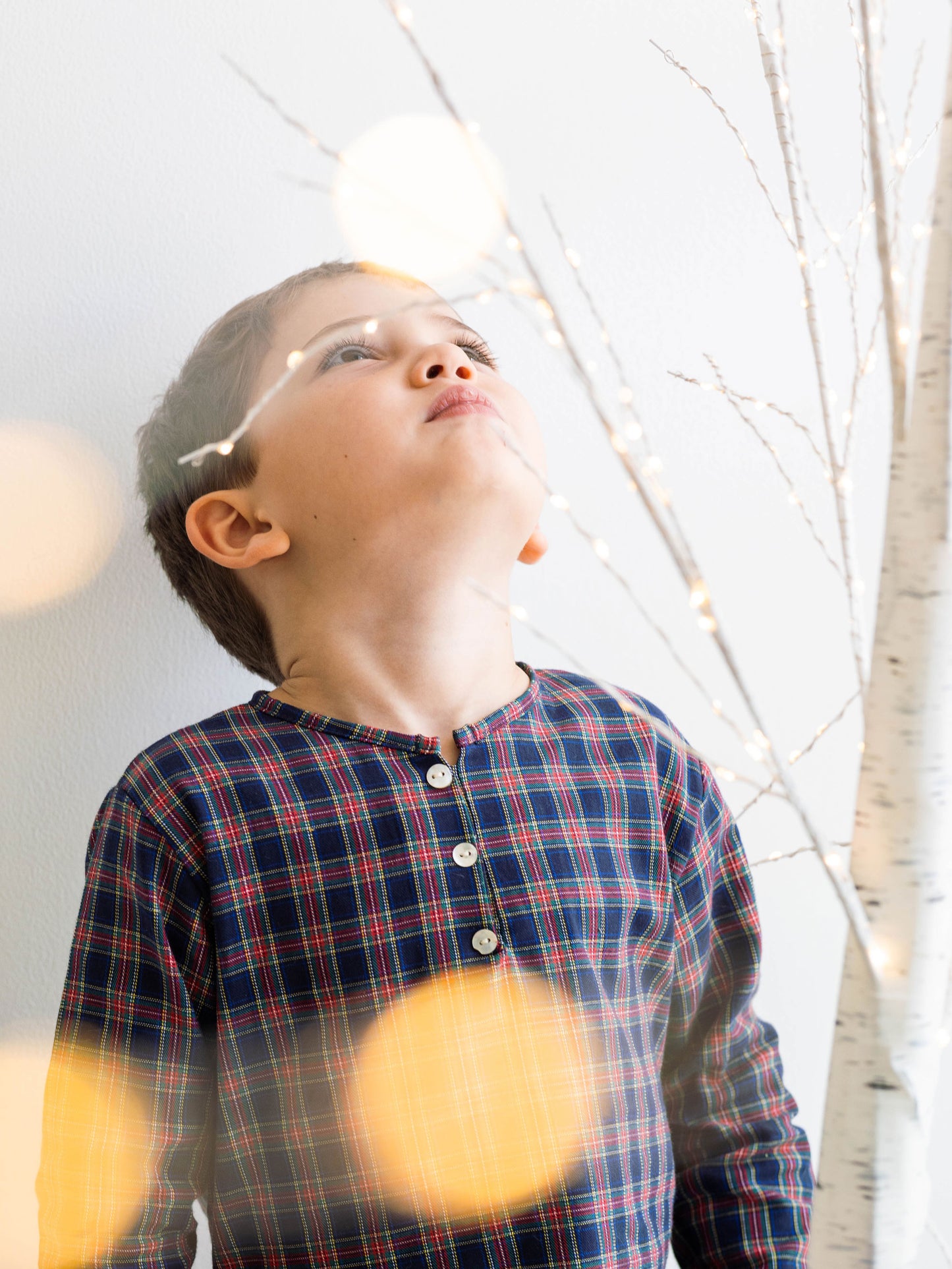 Camisa estampada varón manga larga tartán marino y rojo
