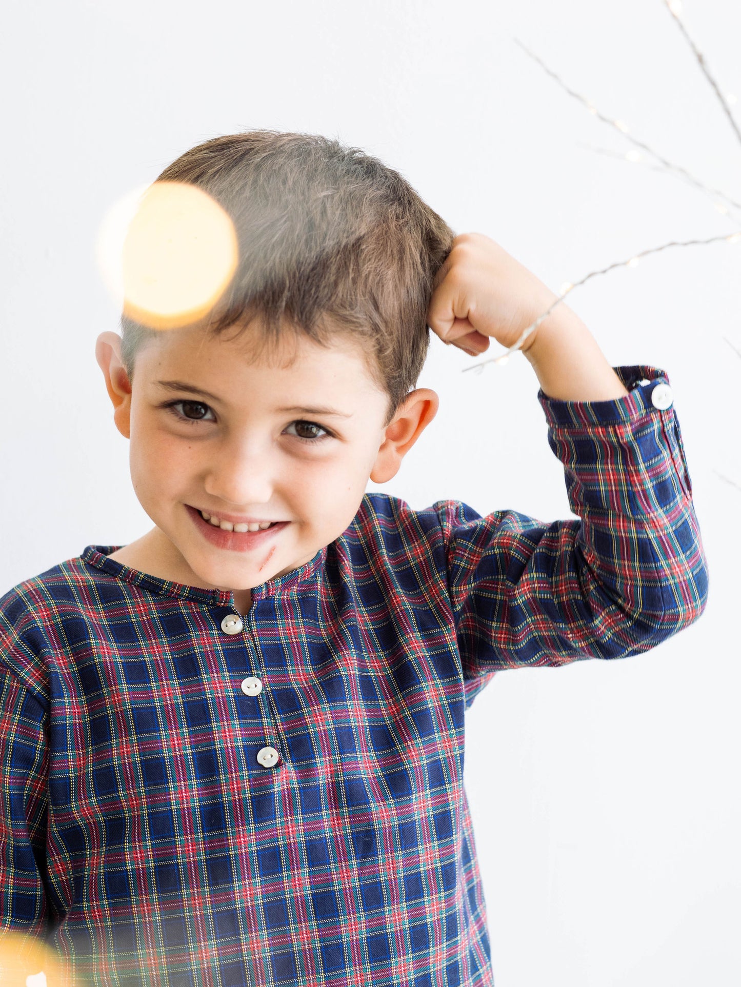 Camisa estampada varón manga larga tartán marino y rojo