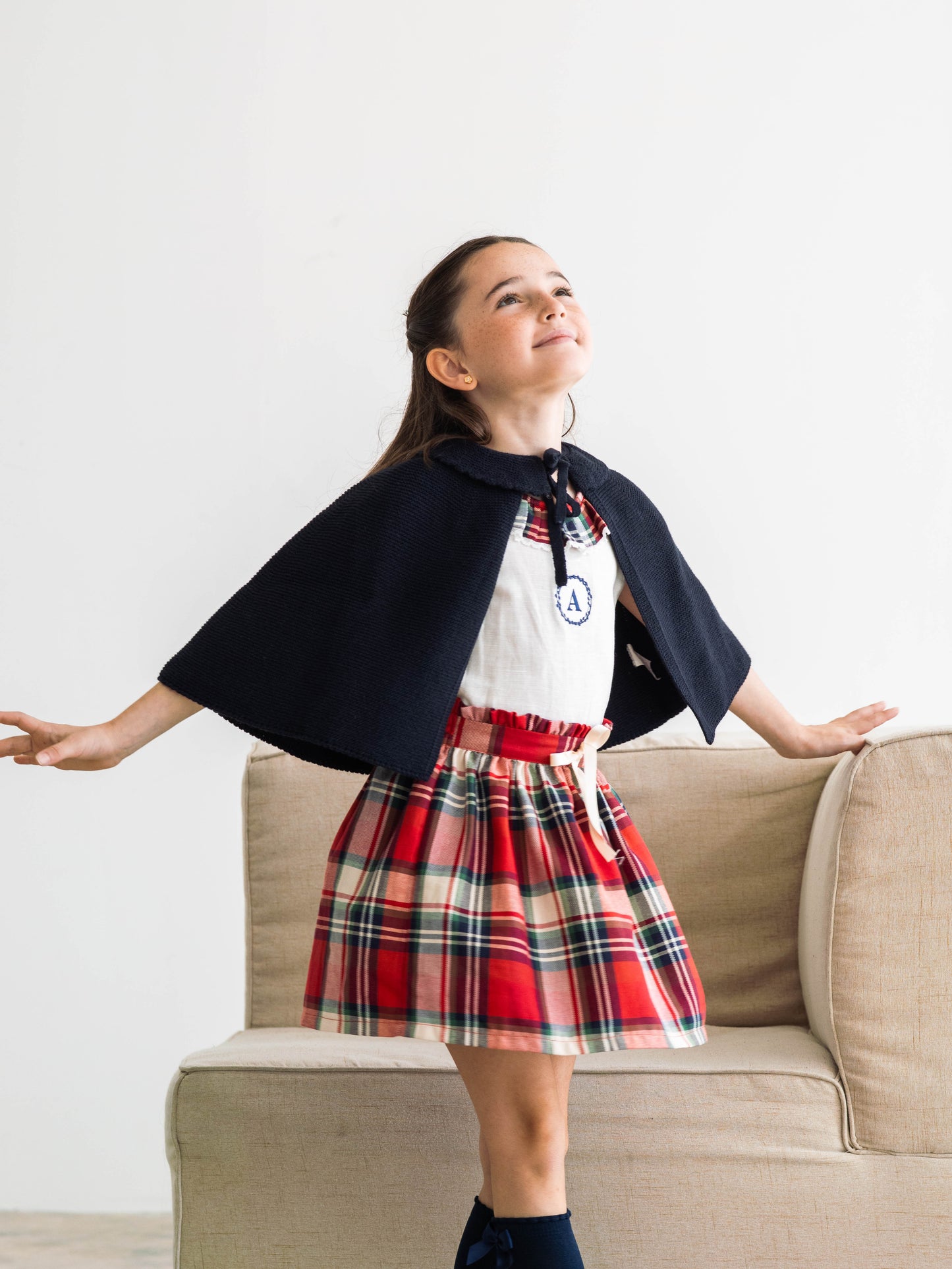 Conjunto MatchyCuello falda de grande cuadros rojos y crudo personalizado