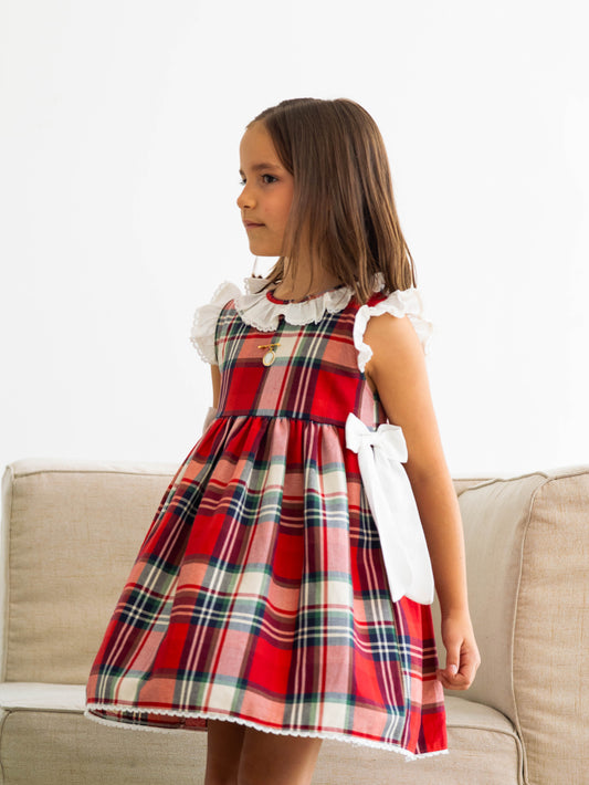 Vestido ranita cuadros rojos y crudo