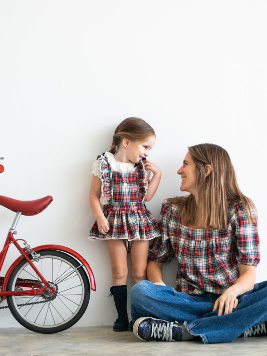 Camisa de mamá tartán burdeos y beige