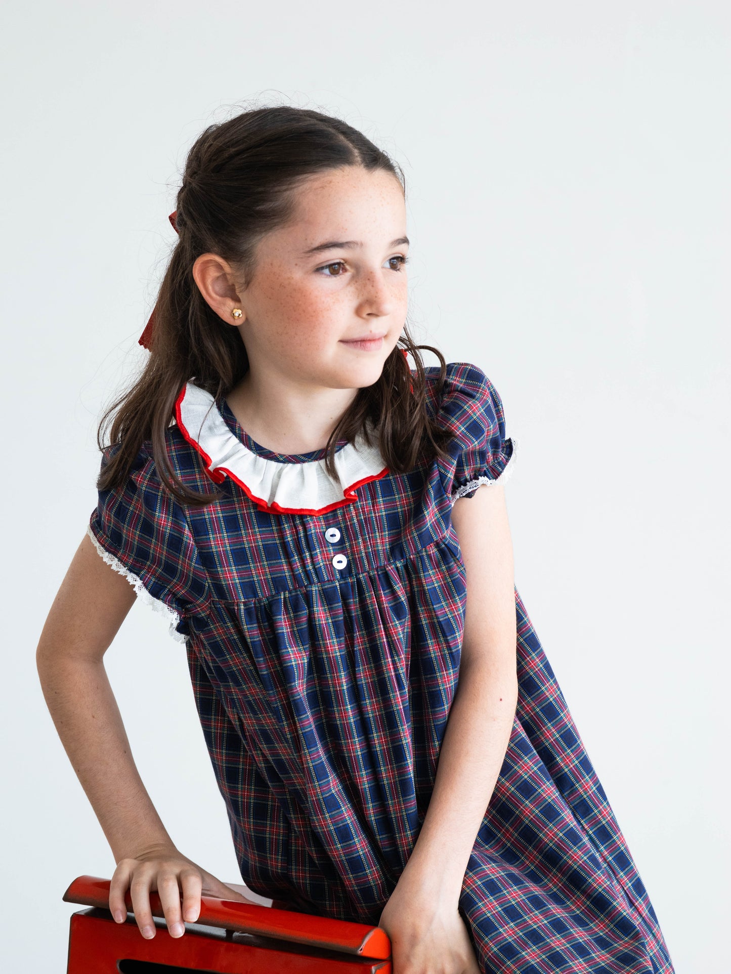 Vestido Madrid tartán marino y rojo