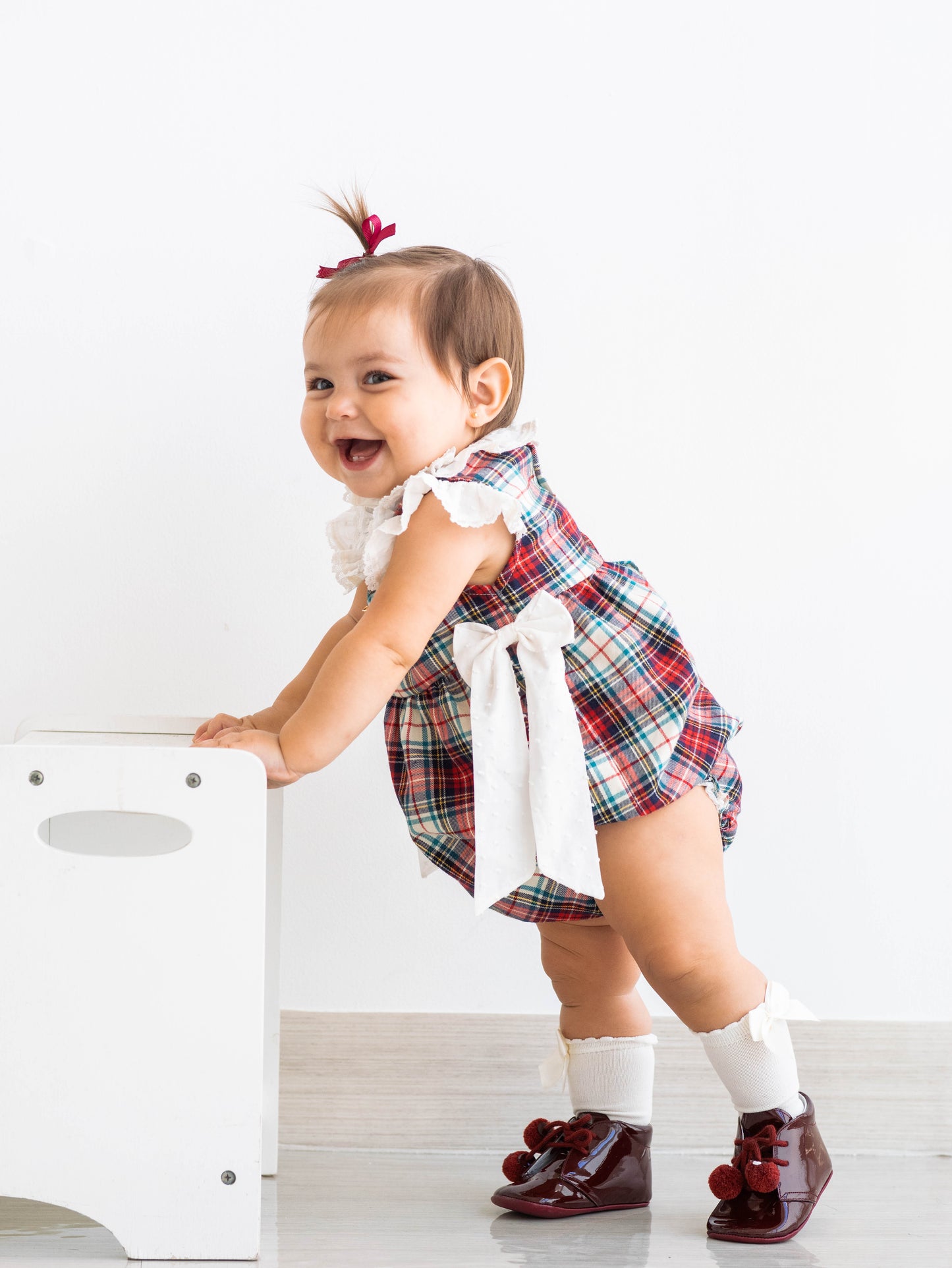 Ranita tartán burdeos y beige