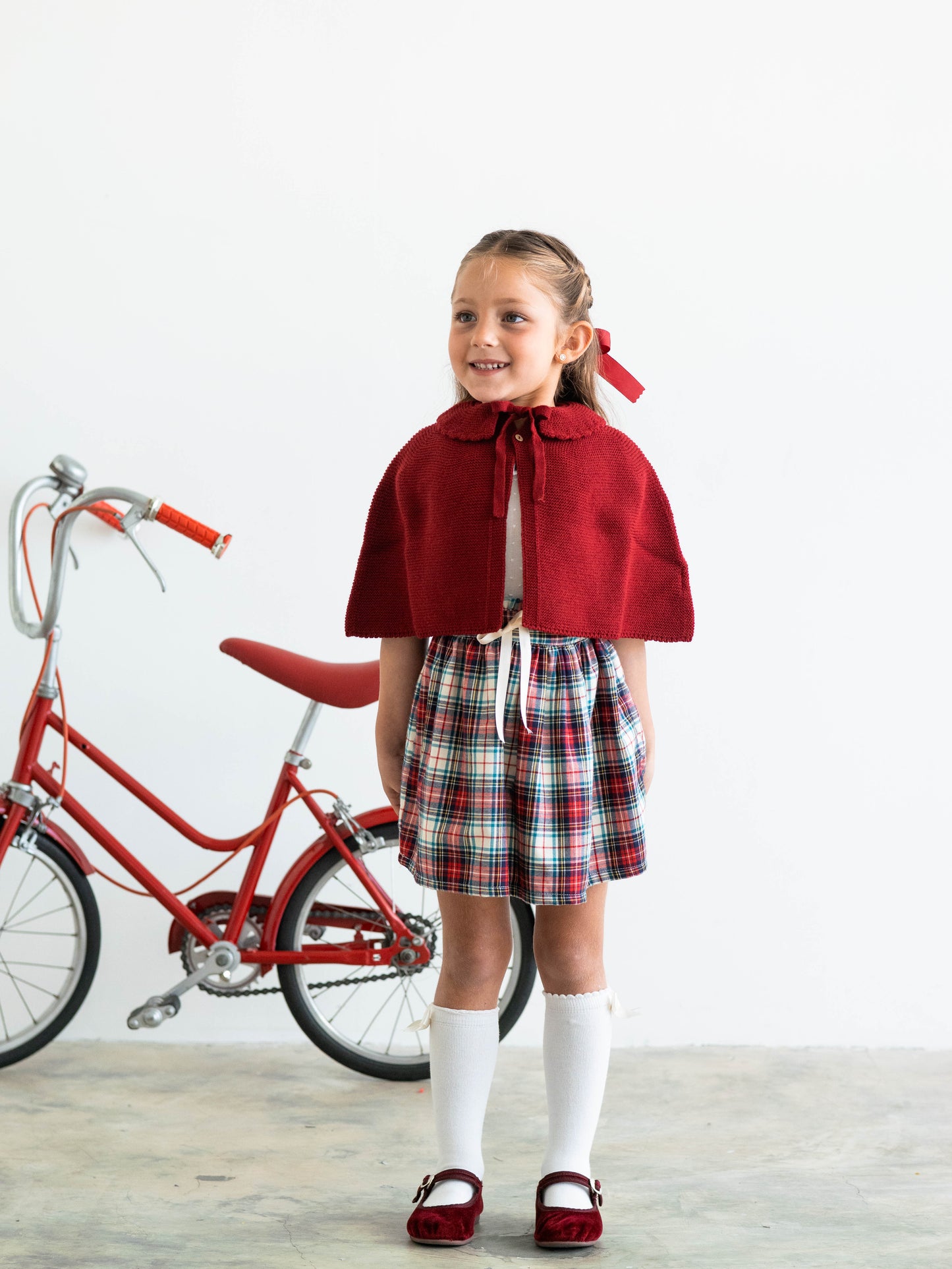 Conjunto MatchyCuello falda de grande tartán burdeos y beige