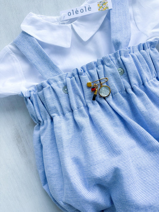 Conjunto bombacha alta varón rayas blanco y azul claro