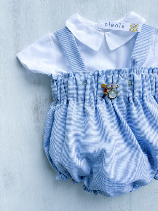 Conjunto bombacha alta varón rayas blanco y azul claro