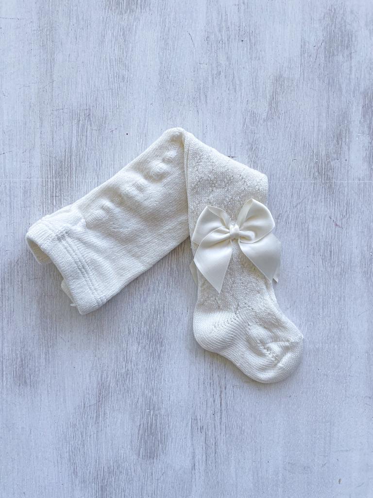 Leotardos calados c/lazos crudo