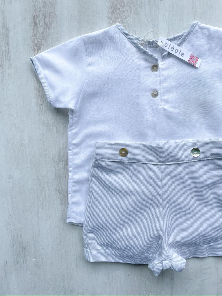 Conjunto varón short rayas gris y blanco