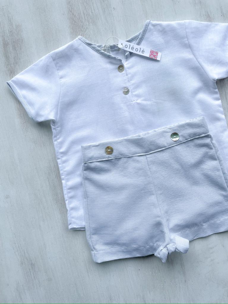Conjunto varón short rayas gris y blanco
