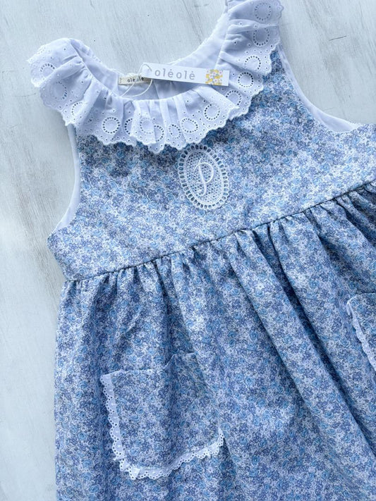 Vestido bolsillo flores medianas azul y morado
