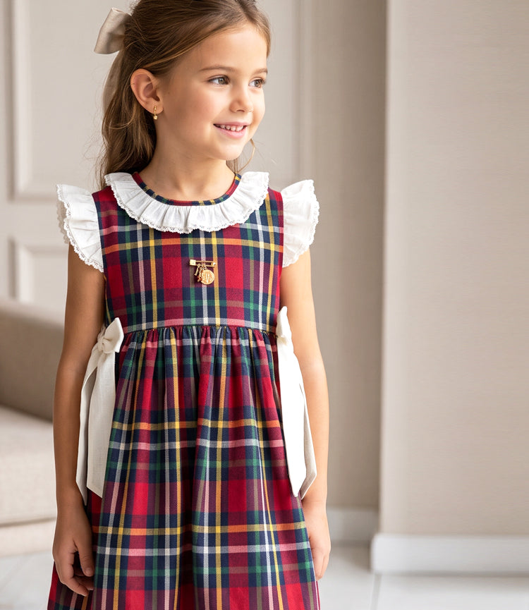 Vestido ranita cuadros rojos, burdeos y marino