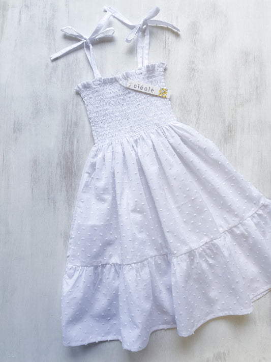Vestido arruchado plumeti blanco