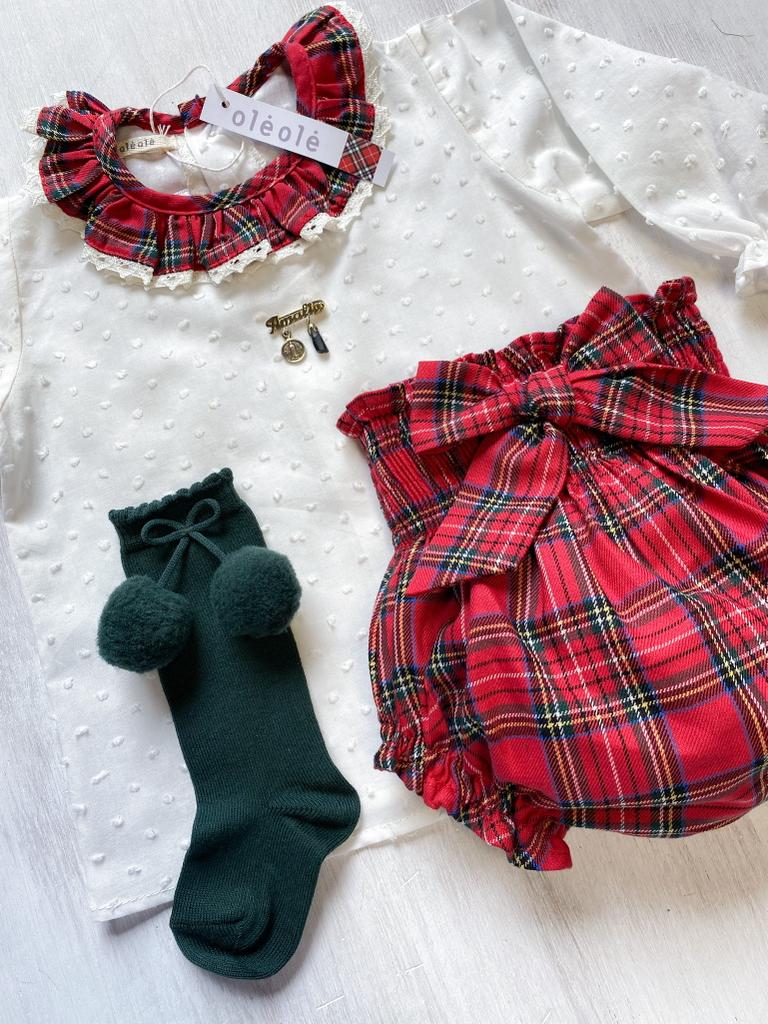 Conjunto Matchycuello bombacha tartán rojo